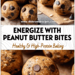 Close-up of Peanut Butter Energy Balls with chocolate chips and flax seed arranged on parchment paper.